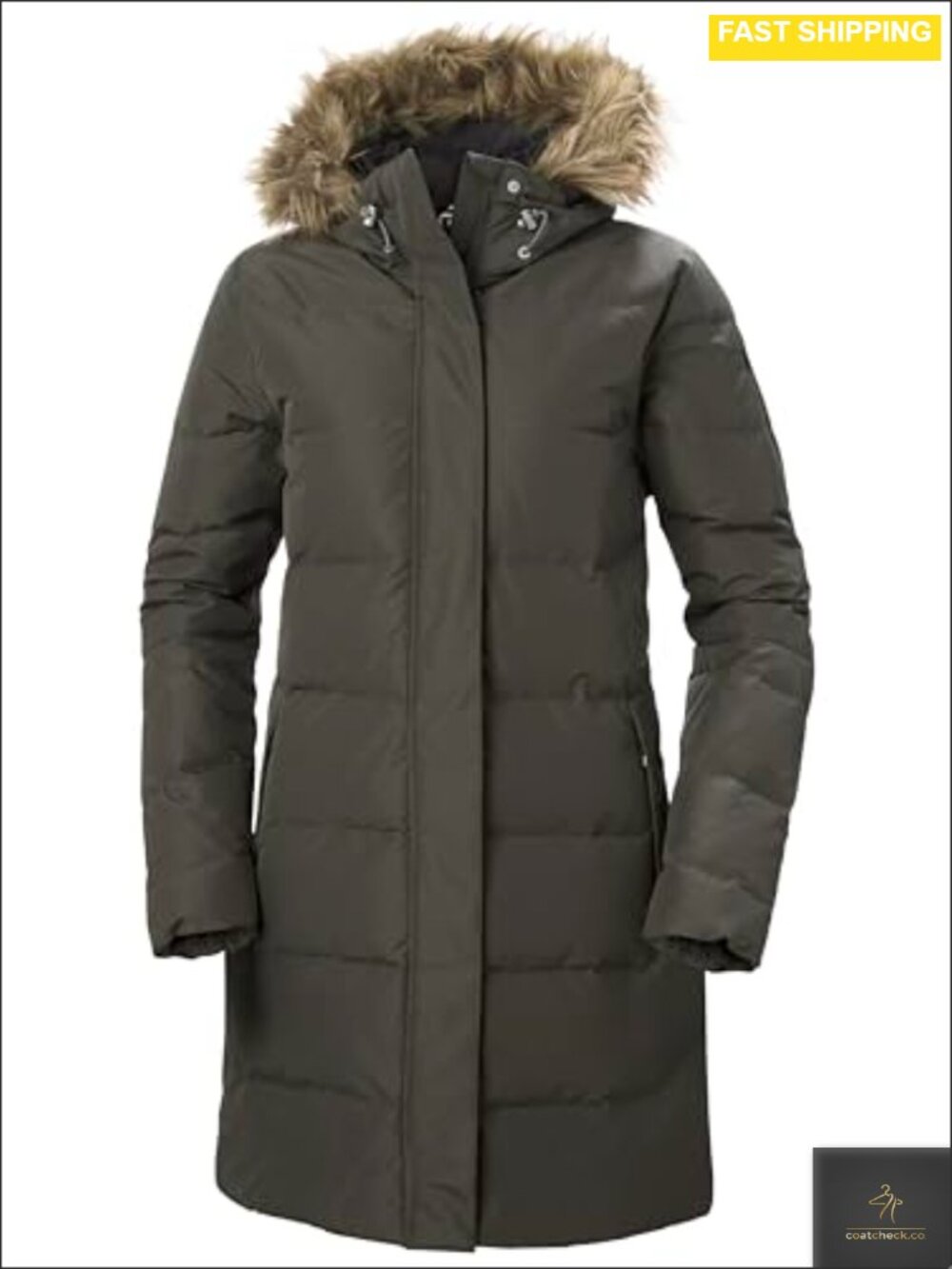 Waterproof Windproof Quilted Down Puffer Parka Jacket with Faux Fur Hood